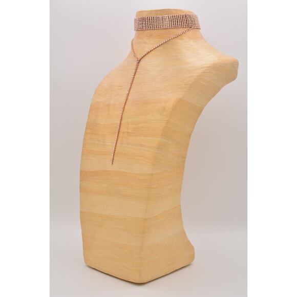 Vintage Crystal Choker Necklace Y Drop Chain Rhinestone Shiny Gold Tone 90s BinI - Picture 8 of 12